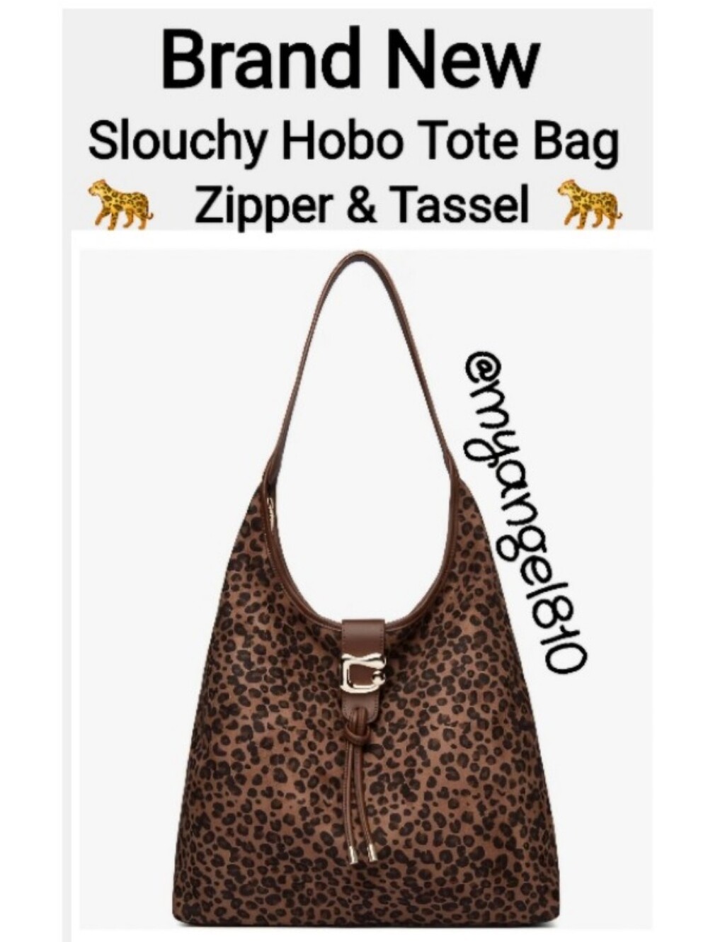 NWT 💥 Large Faux Suede Leopard Print Slouchy Hobo Tote Bag - Brown